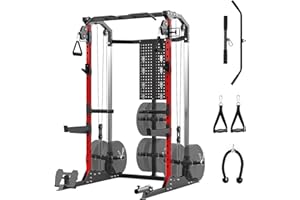 GarveeLife Power Cage, 2000 LB Squat Rack with Dual Pulley Cable Crossover, Multi-Function Home Gym Power Rack with Attachments, Full Body Strength Training Equipment for Home