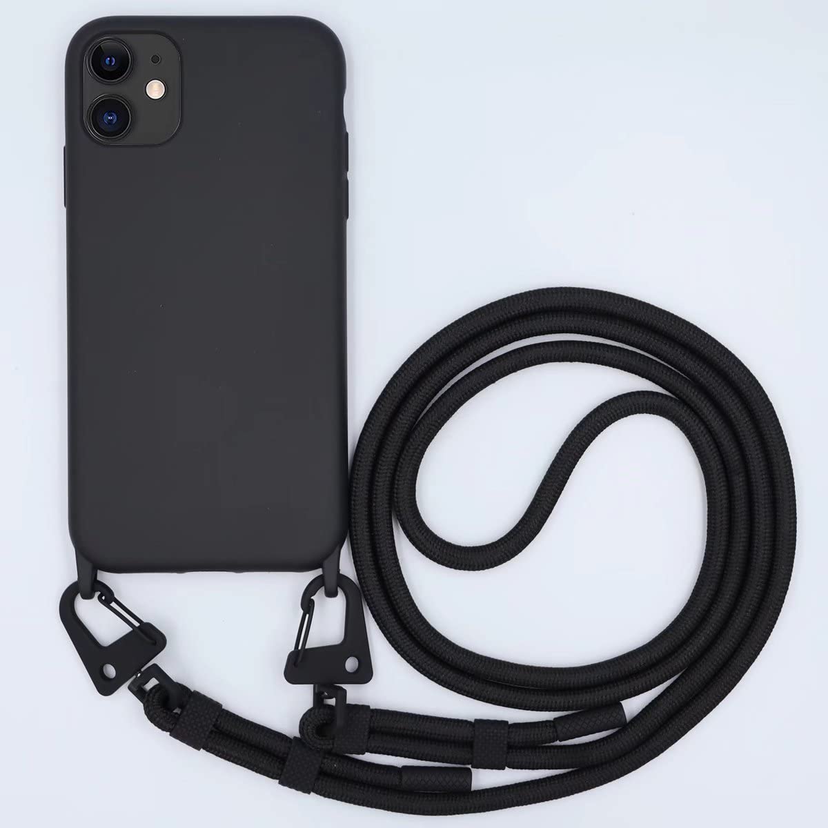 GoodcAcy Mobile Phone Chain Case Compatible with iPhone 12 Mini (5.4 Inches) Silicone Rope Necklace Mobile Phone Case with Cord Case TPU Bumper Protective Case for iPhone 12 Mini Case with Strap,Black