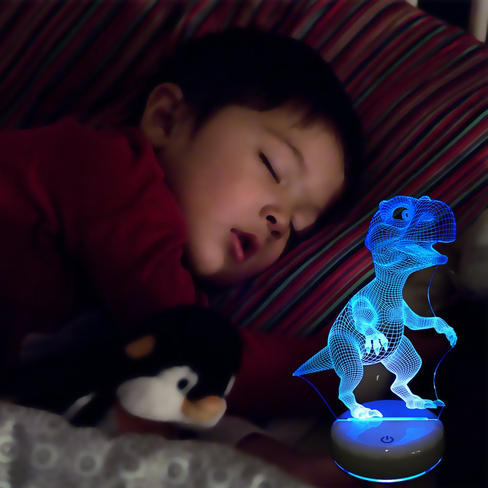 LED Dinosaur Night Light Lamp,Rechargeable Dimmable Night Light with Luminous White Base for Kids/Adults,Colors Changing by Touch Or Remote Control(No Battery in The Remote) (Cute Dinosaur)