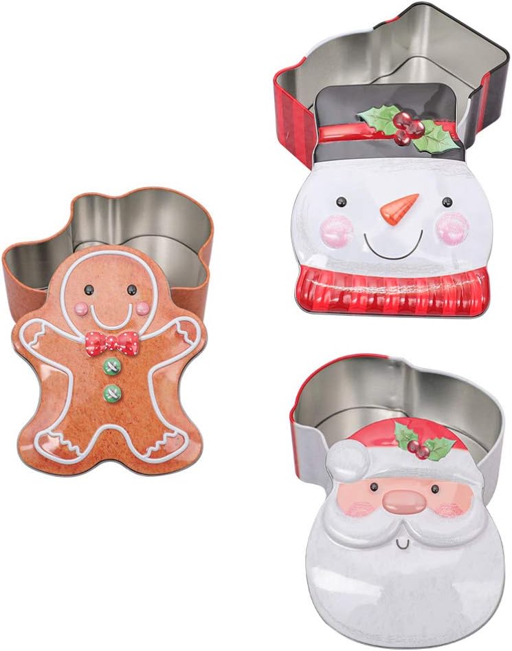 DOITOOL 3Pcs Creative Christmas Cookie Tins Holiday Empty Tins Xmas Metal Nesting
