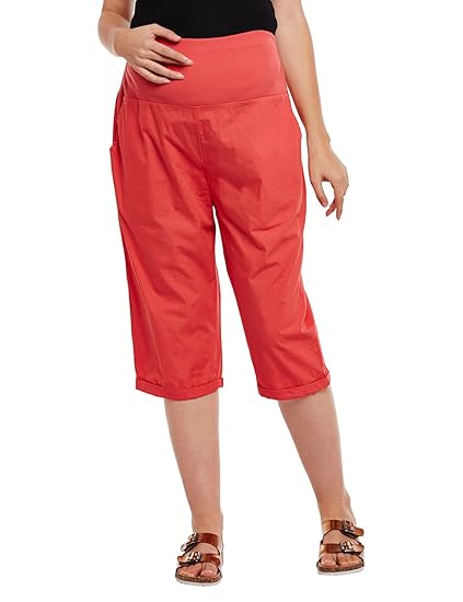 Women's Cotton Maternity Culottes (Red)