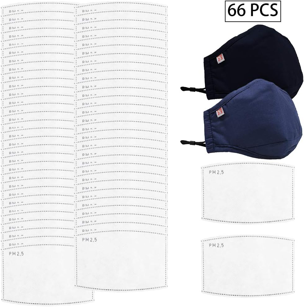 64 Pcs N95 Mask Filter Replacement Activated Carbon Filter Air Pollution Face Mask Filters Insert 5 Layer Protective Filter with 2 Dust Mask