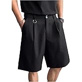 BEAUDRM Men's Dress Short Pants Wide Leg Knee Length Office Work Casual Bermuda Trousers with Pockets