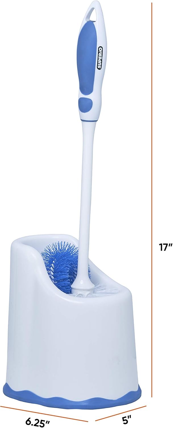 Superio Toilet Scrubber Brush and Holder Under Rim Lip Brush with Storage Caddy, Toilet Scrub Brush Bowl Wand Cleaner Scrubbing Wand, Bathroom Cleaning Commode Brush (Blue): Home & Kitchen
