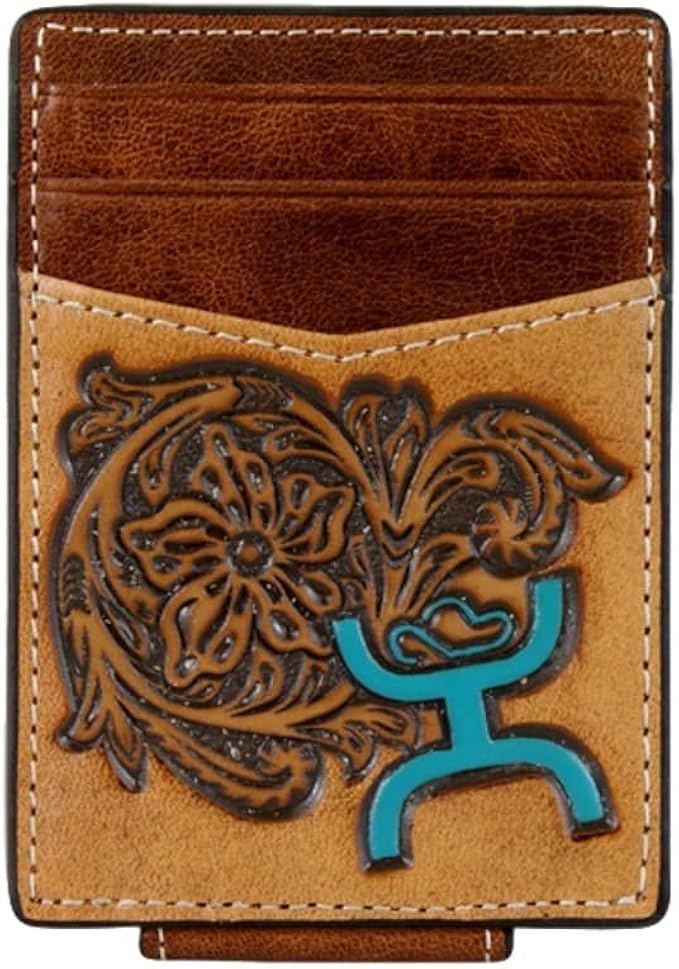 Hooey Brand Mens Hooey Signature Tooled Money Clip Wallet Turquoise at