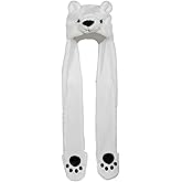 Bioterti Plush Novelty Animal Hat 3 in 1 Beanie With Long Paw Scarf, Mitten Combo