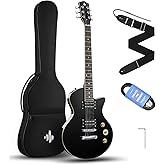 Donner 39" Electric Guitar, DLP-style with Dual Humbucker Pickups | Solid Poplar Body Full-size Beginner Kits with Gig Bag &amp; Strap for Rock, Blues Practice (DSC-128/Black)