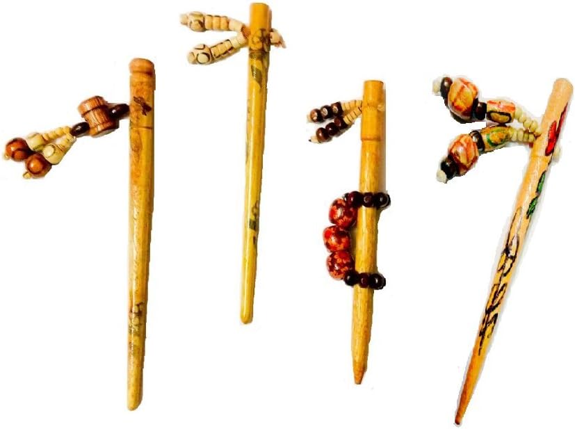 Artifice Set Of 5 Wooden Handmade Beads Juda Stick/Pin