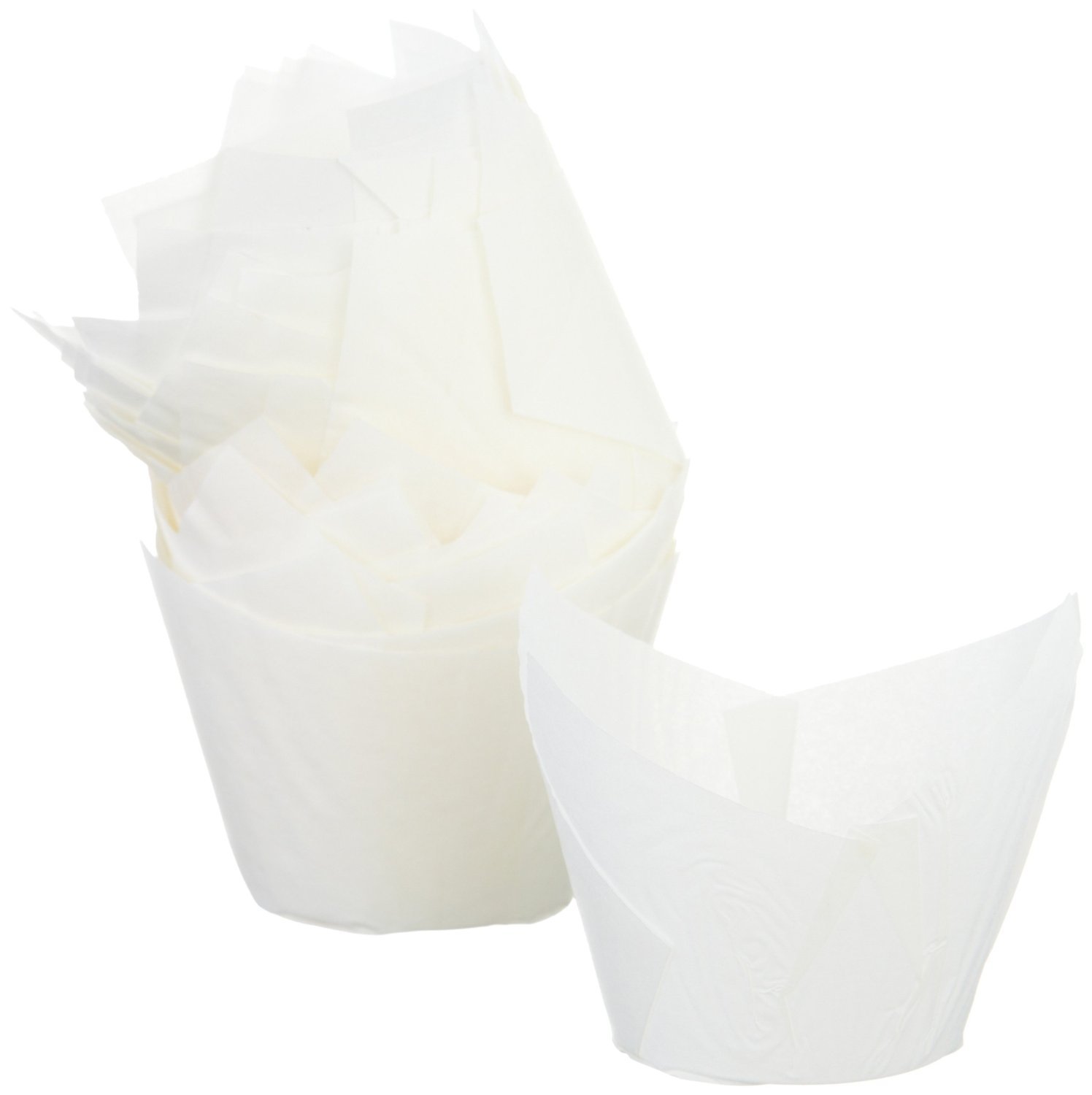 Decony Paper White Reusable Tulip Baking Cups, 100/Pack 2 3/4-4
