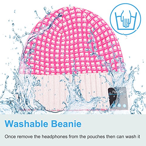 Rotibox Outdoor Bluetooth Wireless Beanie Hat Cap with Stereo Headphone Headset Earphone Speaker Mic Hands Free Talking Compatible with iPhone iPad Samsung Android Smartphones - Rose
