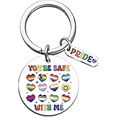 MOEXUKO Lesbian Stuff Gay Gifts LGBTQ Pride Gifts LGBT Rainbow Keychain Pride Month Birthday Wedding Thanksgiving Christmas Gift for Women Men LGBTQ Gay Stuff You Are Safe With Me Keychain