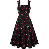 Belle Poque Square Neck Sundress for Women A Line Midi Dress Summer Cocktail Tea Party Dress with Pockets