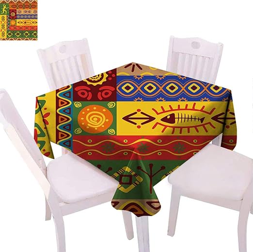 African Square Tablecloths, Abstract West African Tribal Folk Art Forms with Unique Artistic