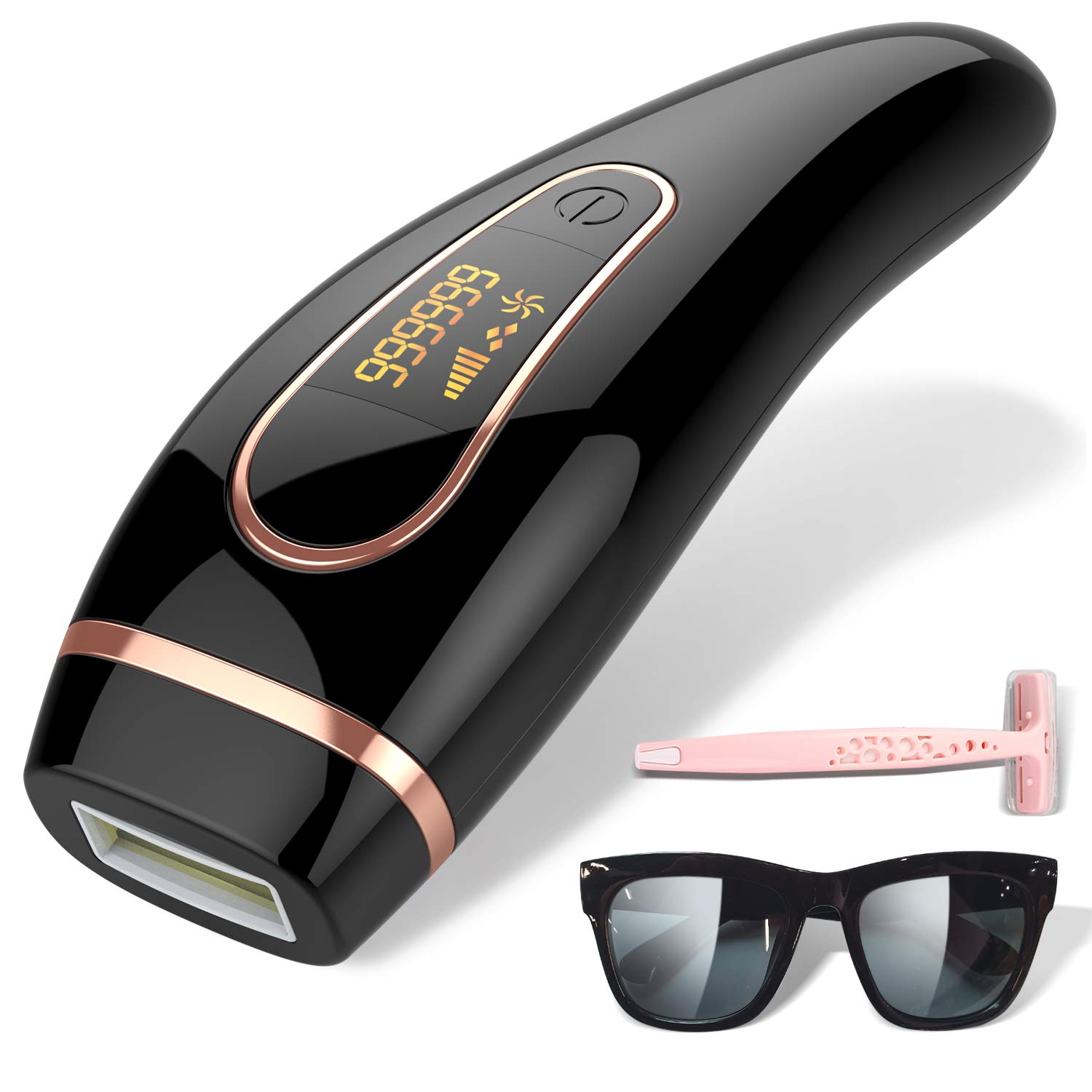IPL Hair Removal System, Permanent Painless 999,999 Flashes Facial Whole Body at-Home Hair Remover Device for Women Men(Black)