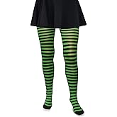 Skeleteen Black and Green Tights - Striped Nylon Stretch Pantyhose Stocking Accessories for Every Day Attire and Costumes for Kids, Women and Teens
