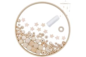 Baby Mobile for Crib, DIY Wooden Baby Crib Mobile Set with Bamboo Ring, Beads and Cotton Thread for Nursery Decor, Decoración