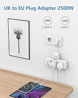 Mscien Travel Plug Extension UK to EU USB 3 Way Switched Sockets 10A view 2