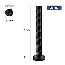 BNUOK 60pcs M3 x 45mm Hex Socket Head Cap Screws