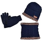 Lrastok Kids Winter Hat Scarf Gloves Set, Warm Knit Beanie Cap Mitten Gloves Neck Scarves for 5-12 Years Old