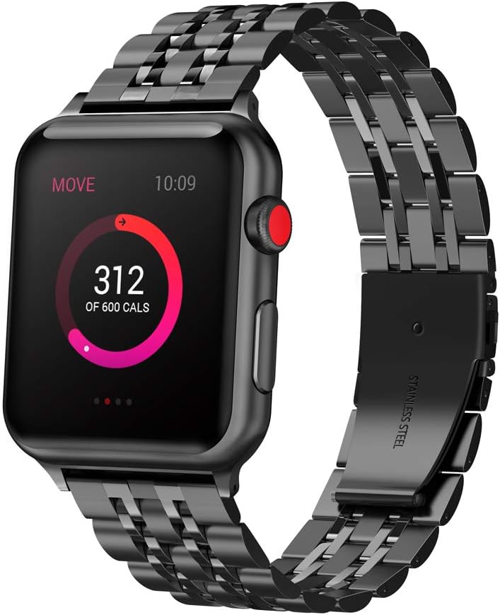Ayeger Compatible with Apple Watch Band 44mm 42mm 40mm 38mm Stainless Steel Series SE/6/5/4/3/2/1 Men,Women Compatible iWatch Metal Link Bracelet (Black1 40mm 38mm)