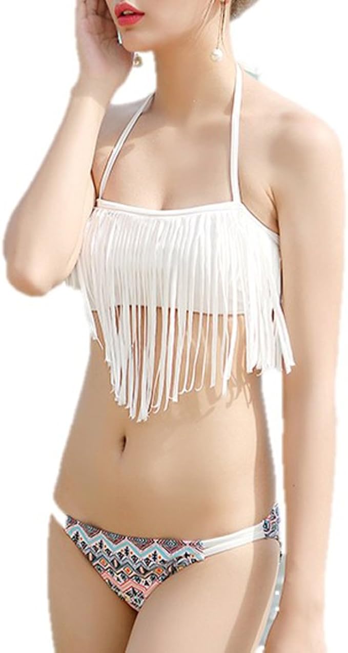 Amazon ビキニ セクシー 水着 タッセル フリンジビキニ レディース オルテガ柄 韓国 海 プール ビキニ セパレーツ 通販