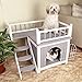 Petsfit Indoor Cat House 2 Level with Escape Door and Balcony, Multifunction Indoor&Outdoor Use, Wooden Cat House for 1-2 Cats