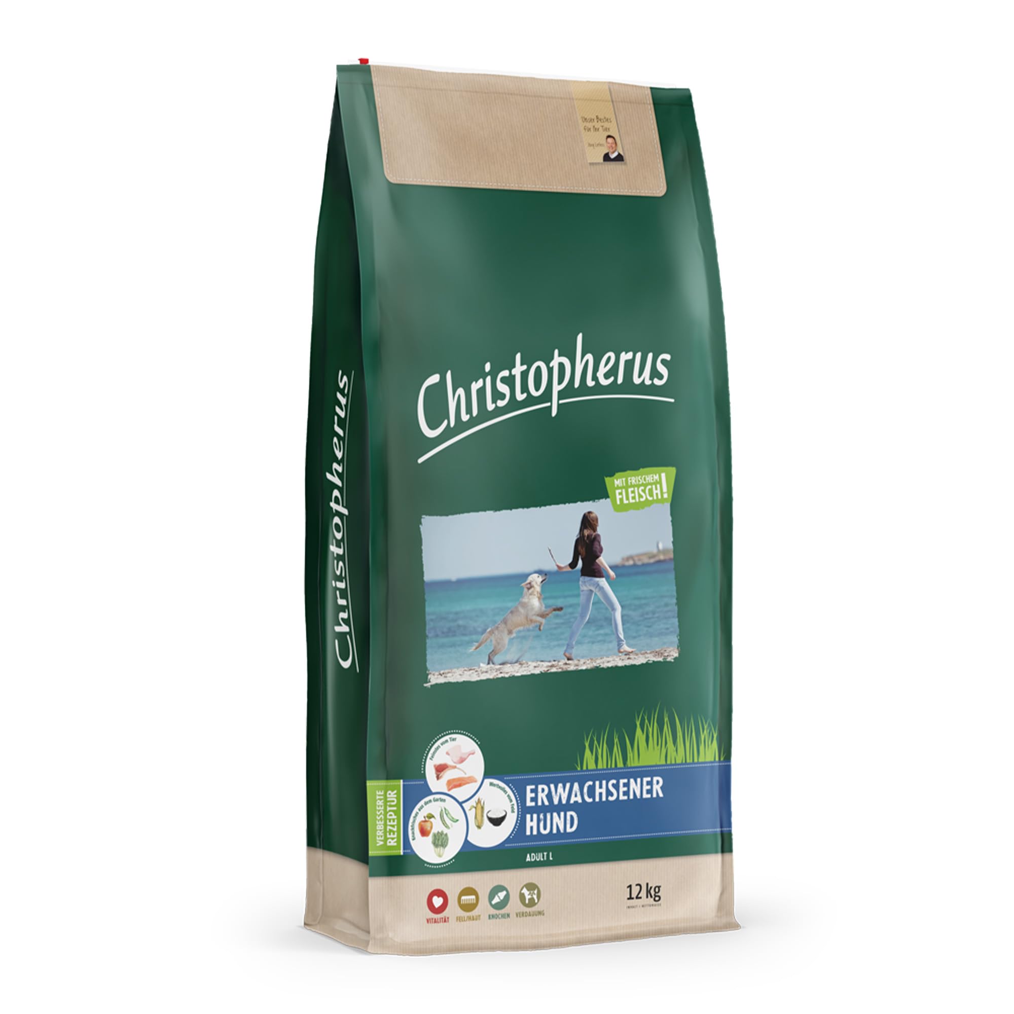 Christopherus Dog Dry Food with Fresh Meat for Adult Dogs Medium to large breeds, 12 kg