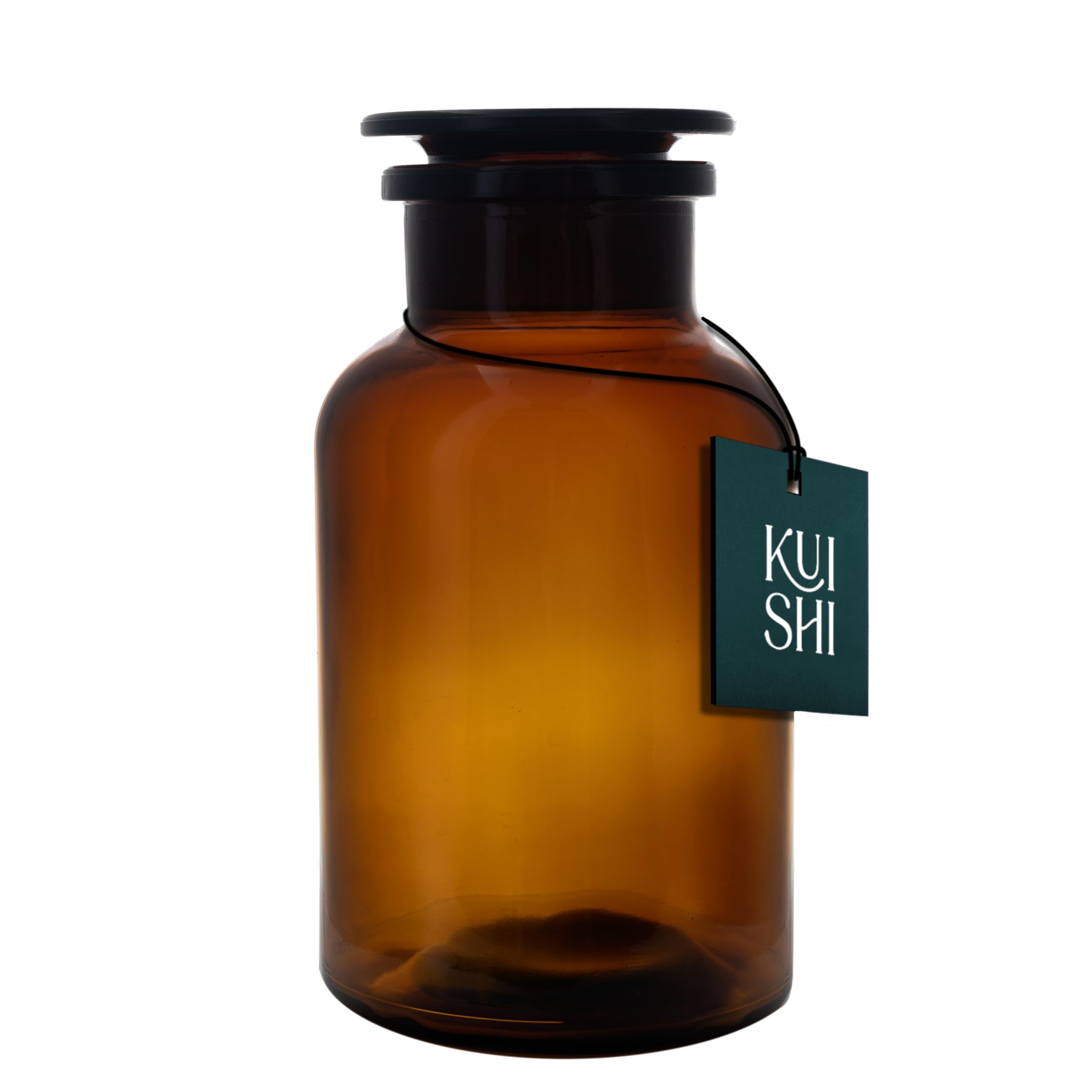 Kuishi 500ml Glass Apothecary Jar with Clear Glass Stopper – Recycled Glass Storage Jar for Dry Food, Wedding Decor & Home Styling, Amber — image 1