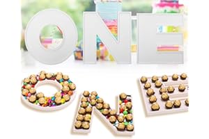 MRPAPA 3PCS Larger Charcuterie Letter 12” ONE fillable Tray, Baby Serving Trays for Food, Wood Letter Chocolate Candy Tray for Baby Shower Party Favors (ONE- White)