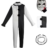 BICOPU Adult Black White Jumpsuits Mens Scary Killer Costume Horrible Movie Bodysuits Halloween Outfits Full Set for Womens