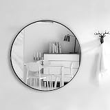 Warmiehomy Round Wall Mounted Mirror 50cm Black Aluminum Frame Bathroom