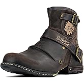 OSSTONE Moto Boots for Men Fashion Zipper-up Leather Chukka Boots Casual Shoes Retro Style OS-5008-1-DA1B1