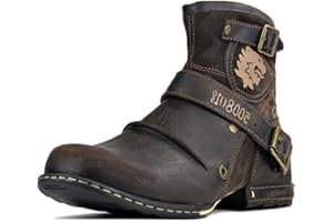 OSSTONE Moto Boots for Men Fashion Zipper-up Leather Chukka Boots Casual Shoes Retro Style OS-5008-1-DA1B1