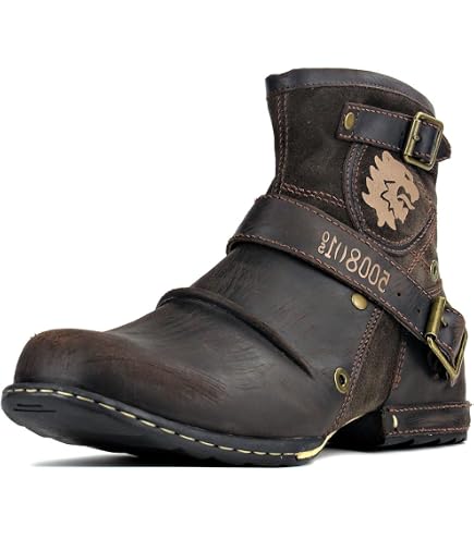 Amazon.com | OSSTONE Moto Boots for Men Fashion lace-up  display picture 1