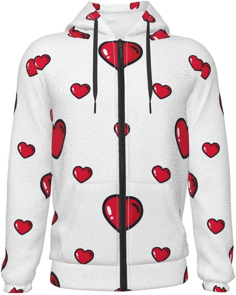 red hearts Valentine's day Zipper Hoodies Teen Boys Girls Hooded