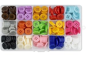 YUNTOP 300 Pack Colorful Buttons for Craft DIY 15 Assorted Colors Resin Round Buttons for Sewing Flatback Button with Box 4 Holes Crafts Buttons Mixed Color Manual Button DIY Handmade Ornament Buttons (15mm)