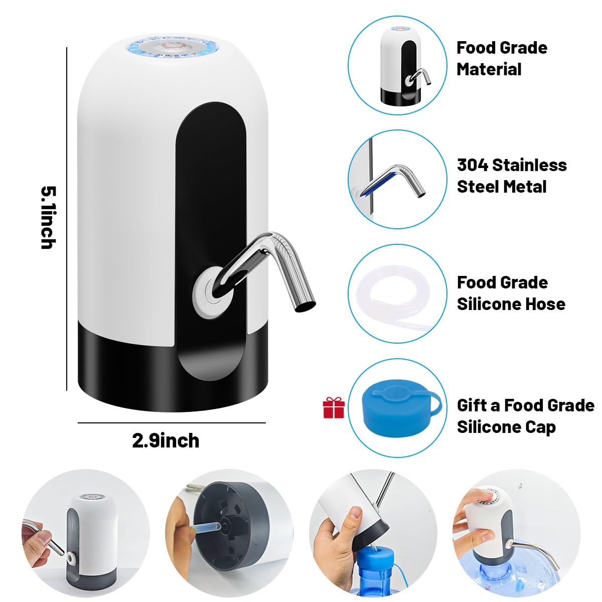 Myvision Water Dispenser For 5 Gallon Bottle,Portable USB Charging ...