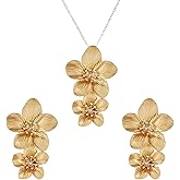 DEYOUM Charm Bohemian Flower Earring Necklaces Set for Women Elegant Matte Floral Long Petal Layered Tiered Dangle Drop Earrings Beach Party Holiday Jewelry Gifts