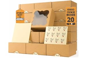 LEAFIEW 20 Pack Cookie Boxes for Gift Giving – 6X6X3 Inches Bakery Boxes with Window - Extra Thick Small Cookie Containers for Treats, Desserts, Strawberries, Cupcakes, Candy, Charcuterie, Baked Goods, Pastry