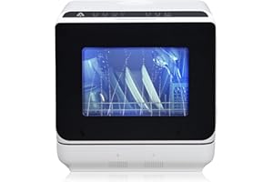 ACONEE Dishwasher Countertop with 5L Built-in Water Tank, Portable Dishwashers for Apartments RVs, 5 Washing Programs, PTC Hot Air Drying & Inlet Hose, 360° Dual Spray Arm, Mini Dish Washer for Dorm