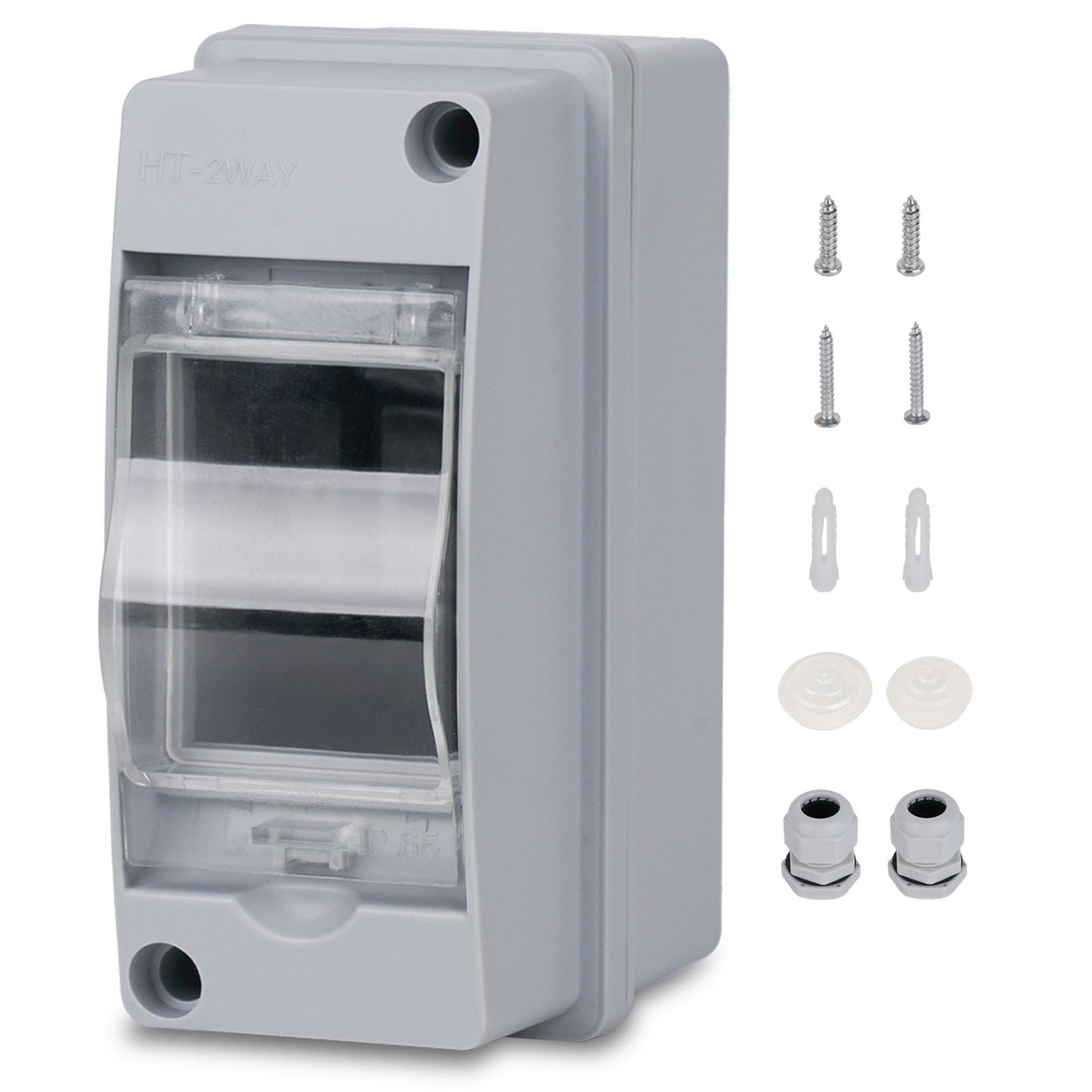 Fuse Box Surface-Mounted Distributor, Distribution Box Surface-Mounted IP65 1 Row for 2 Modules, with Accessories, Small Distributor for Gardens, Famiglia, Wet Rooms