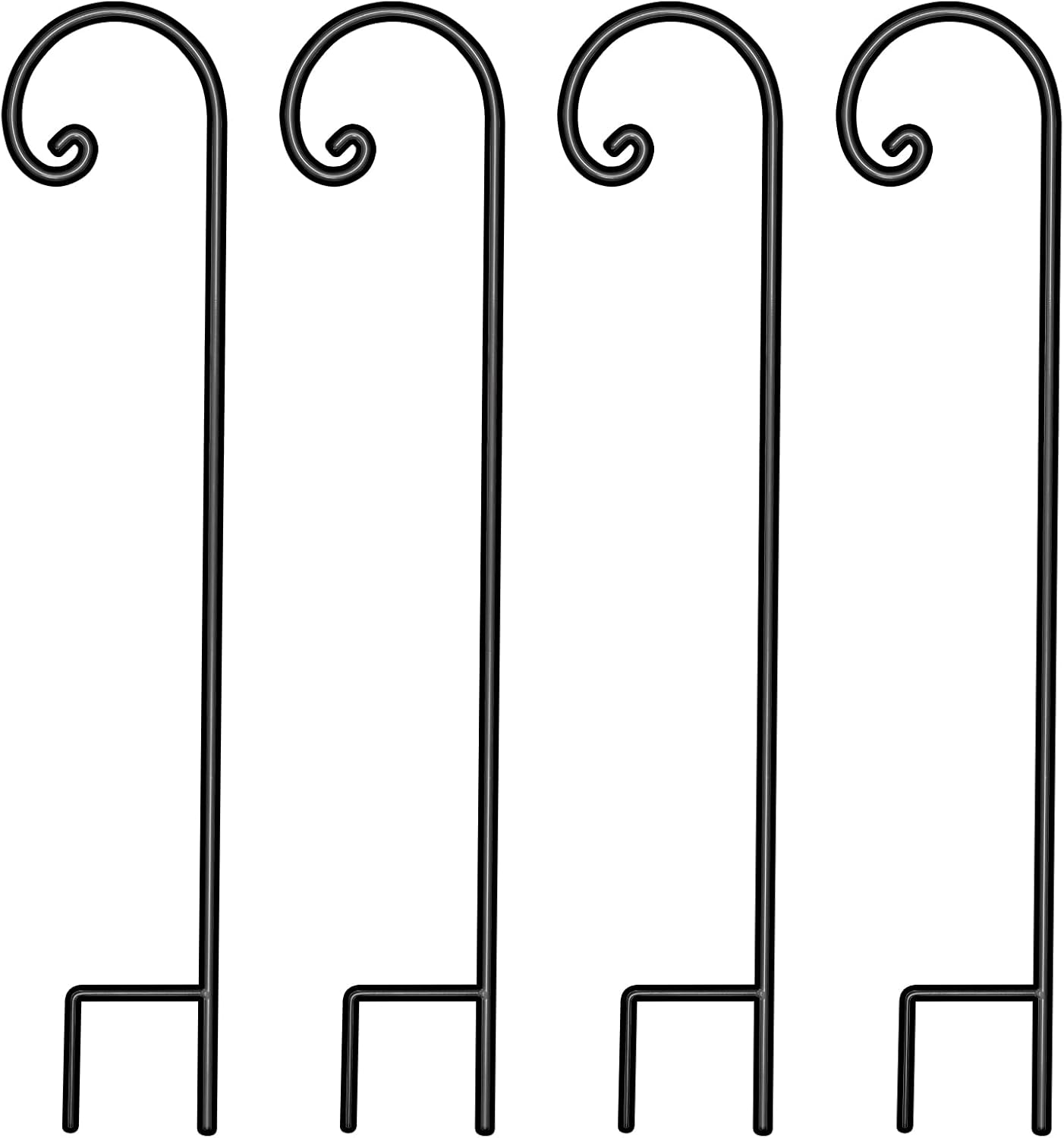 Outdoor Shepherd's Hooks - FEED GARDEN 48 Inch 4 Pack Shepards Hook Bird Feeder Pole, 2/5 Inch Thick Solid Strong Metal Outdoor Plant Hangers for Hanging Plant Baskets, Solar Lights, Mason Jars, Black
