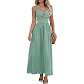 CUPSHE Women Casual Dress Beach Sleeveless V Neck Summer Cutout Spaghetti Straps Formal Maxi Sun Dresses