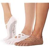 toesox Elle Full-Toe Grip Socks Multi-Pack - Pilates Socks with Non-Slip Grips, Five Toe Design, Wear for Yoga, Barre