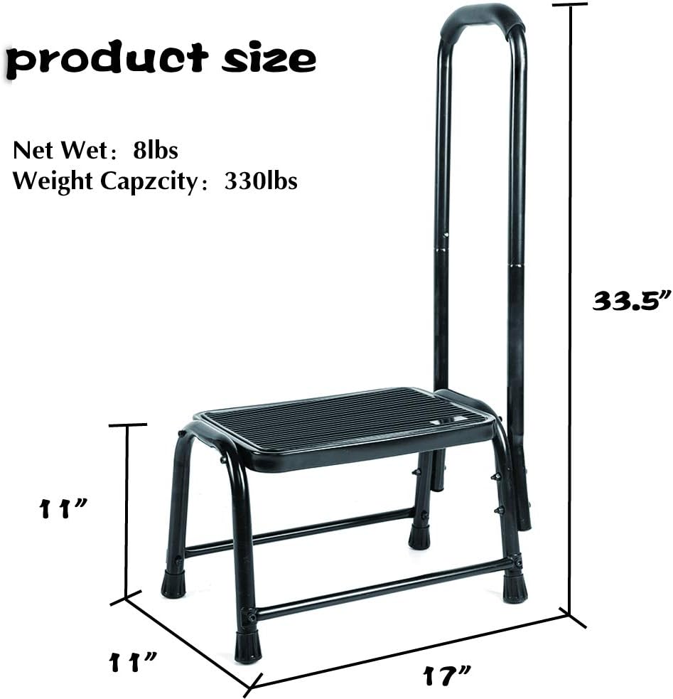 Leekpai Step Stool with Handle for Adults，Seniors Heavy Duty Holds 330 lbs.Stepping Stool for Elderly Adults, Attractive Black for Kitchen: Health & Personal Care