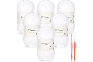 Reessy Skinny Chenille Yarn for Crocheting - 6 Pack of 50g/158yd (948yd Total) - Soft Matte Chenille - Fine Weight Baby Yarn for Plush Toys, Baby Blankets & Small Crochet Crafts(Snow White)