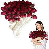 KMLSHLL Finished Rose Bouquet Blanket, 43.3 in Handmade Crochet Flower Bouquet Blanket, Knitted Throw Blankets for Birthday Wedding Valentine's Day Home Decor(Roses,1.1M)