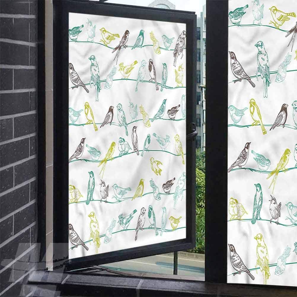 alisoso Bathroom Window Film Birds Birds Sitting on Wires