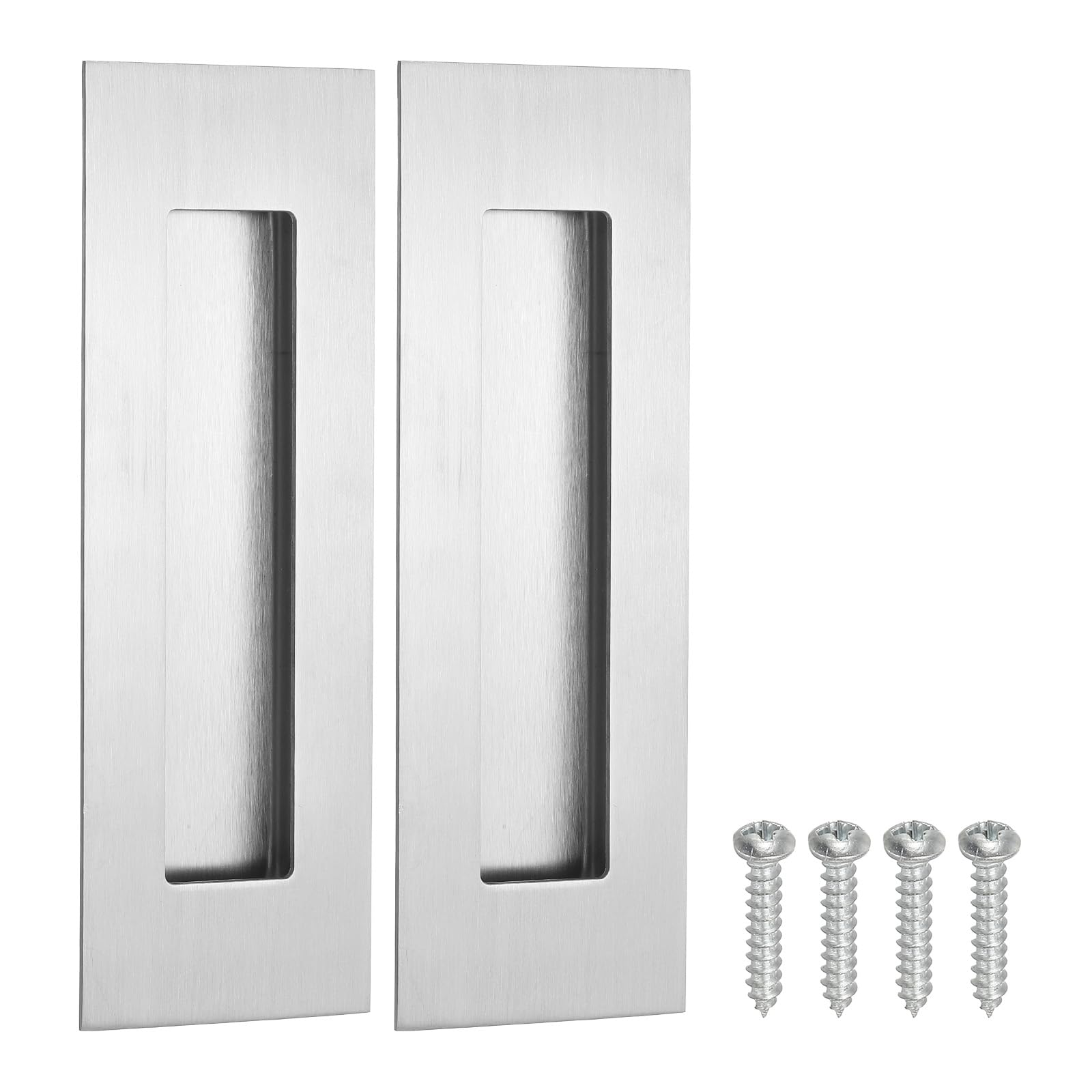 PATIKIL Recessed Finger Flush Pulls 6" 2 Pack Sliding Closet Door Pulls Pocket Door Handles Rectangular Barn Hardware Set with Screws for Home Bathroom, Silver