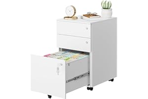 LVSTEEL Mobile File Cabinet with 3 Locks, 3 Drawer File Cabinets for Home Office, Under Desk Metal Filing Cabinet for A4/Letter/Legal, Lockable, Fully Assembled Except castors, White
